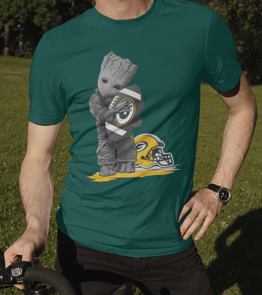 Groot Hugging Green Bay Packers Football With Helmet T-Shirt