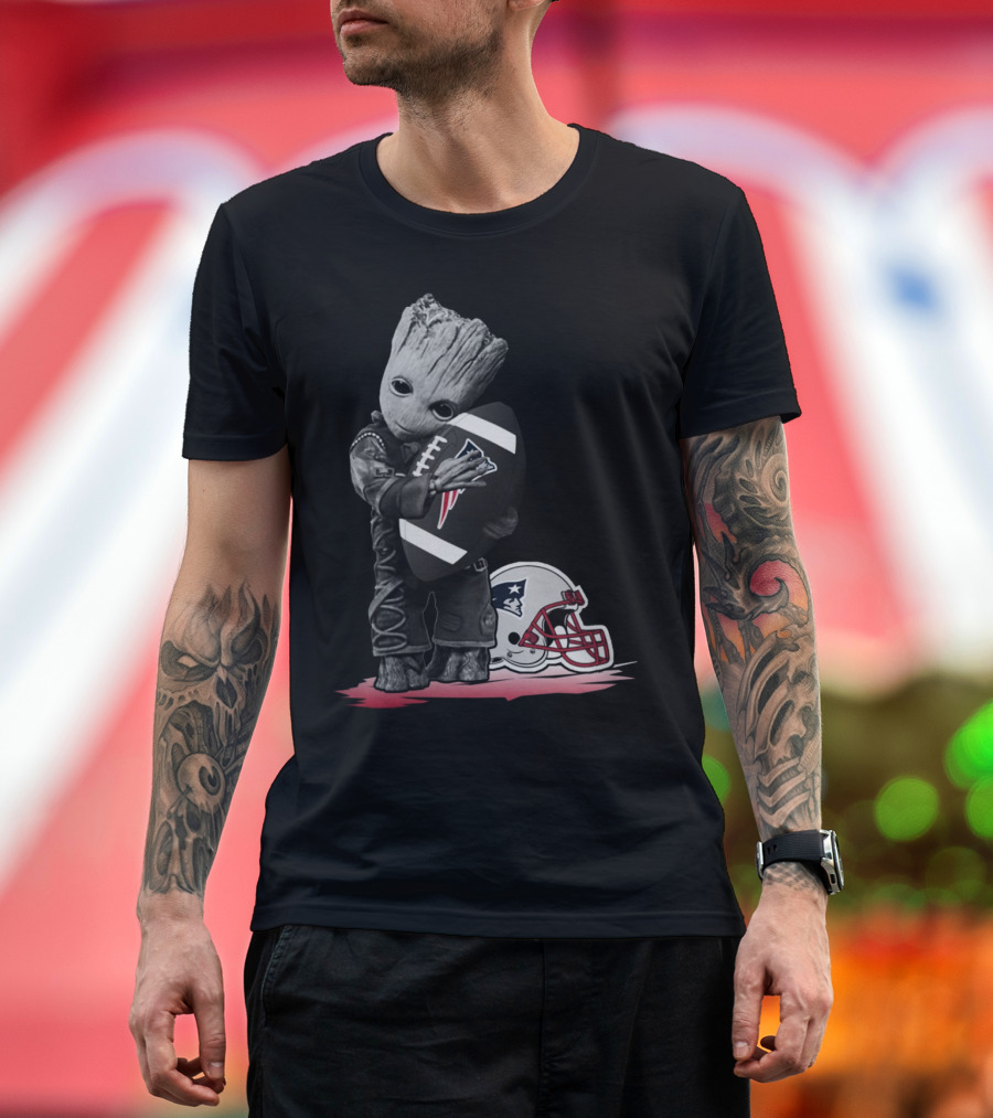 New England Patriots Groot Hugging Football With Team Helmet T-Shirt