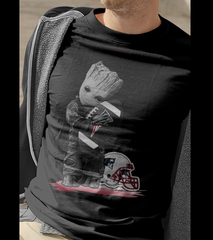 New England Patriots Groot Hugging Football With Team Helmet T-Shirt