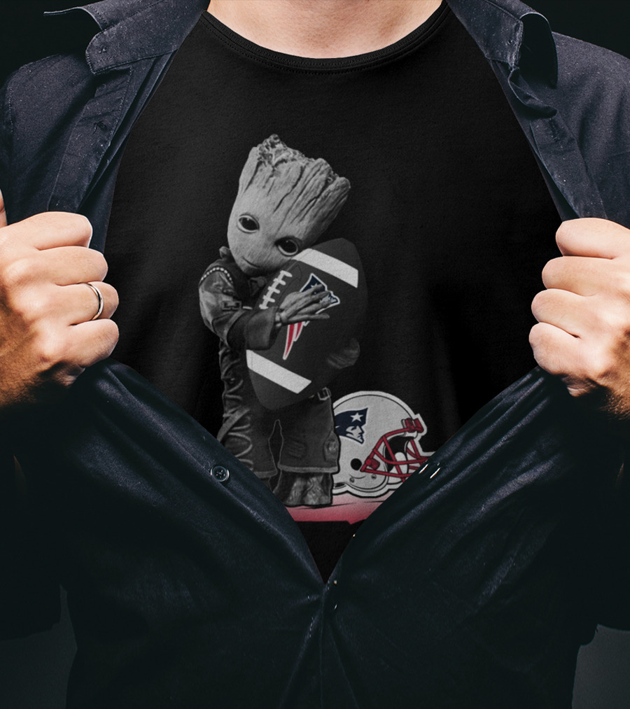 New England Patriots Groot Hugging Football With Team Helmet T-Shirt