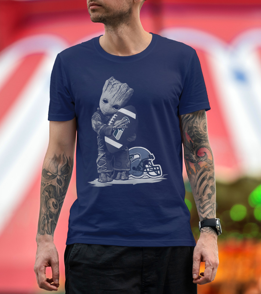 Seattle Seahawks Groot Holding Football With Helmet T-Shirt