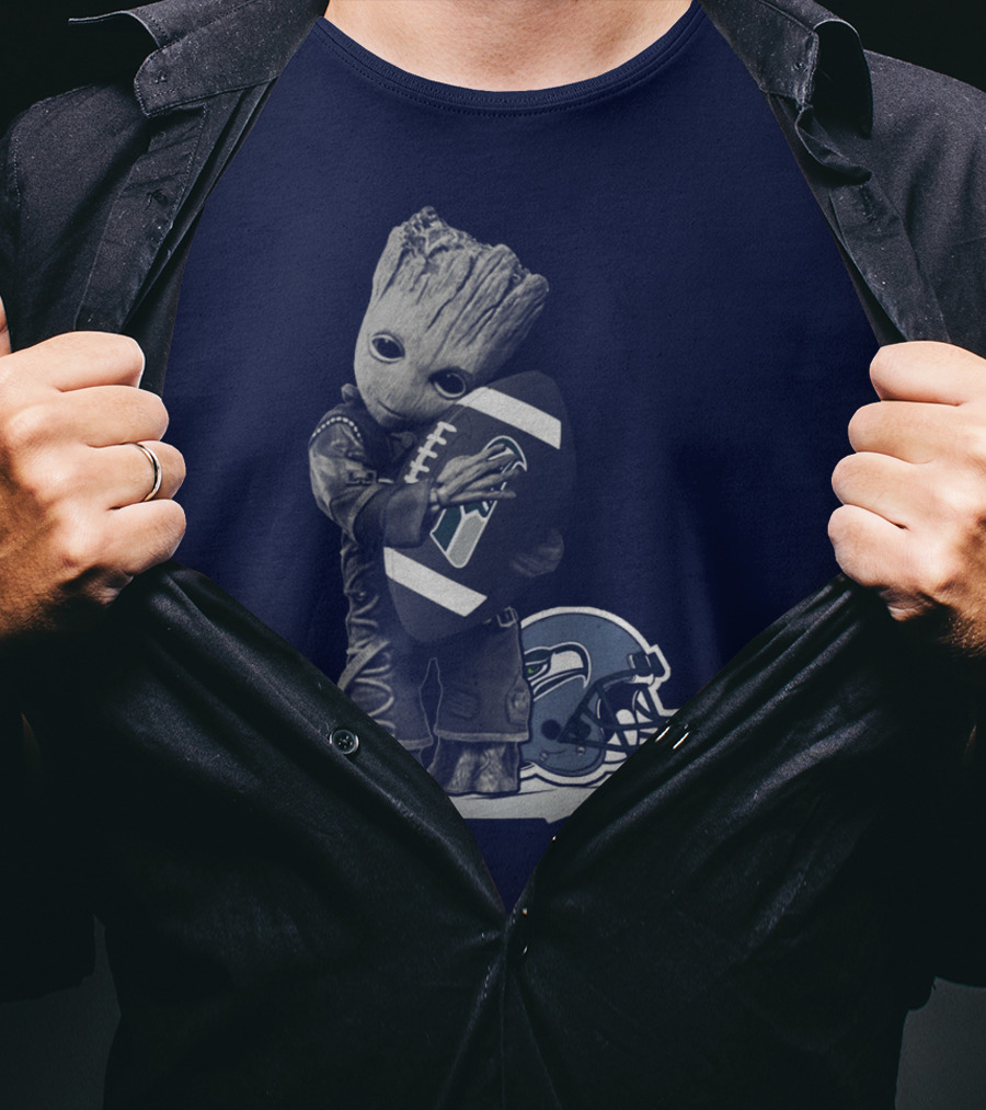 Seattle Seahawks Groot Holding Football With Helmet T-Shirt