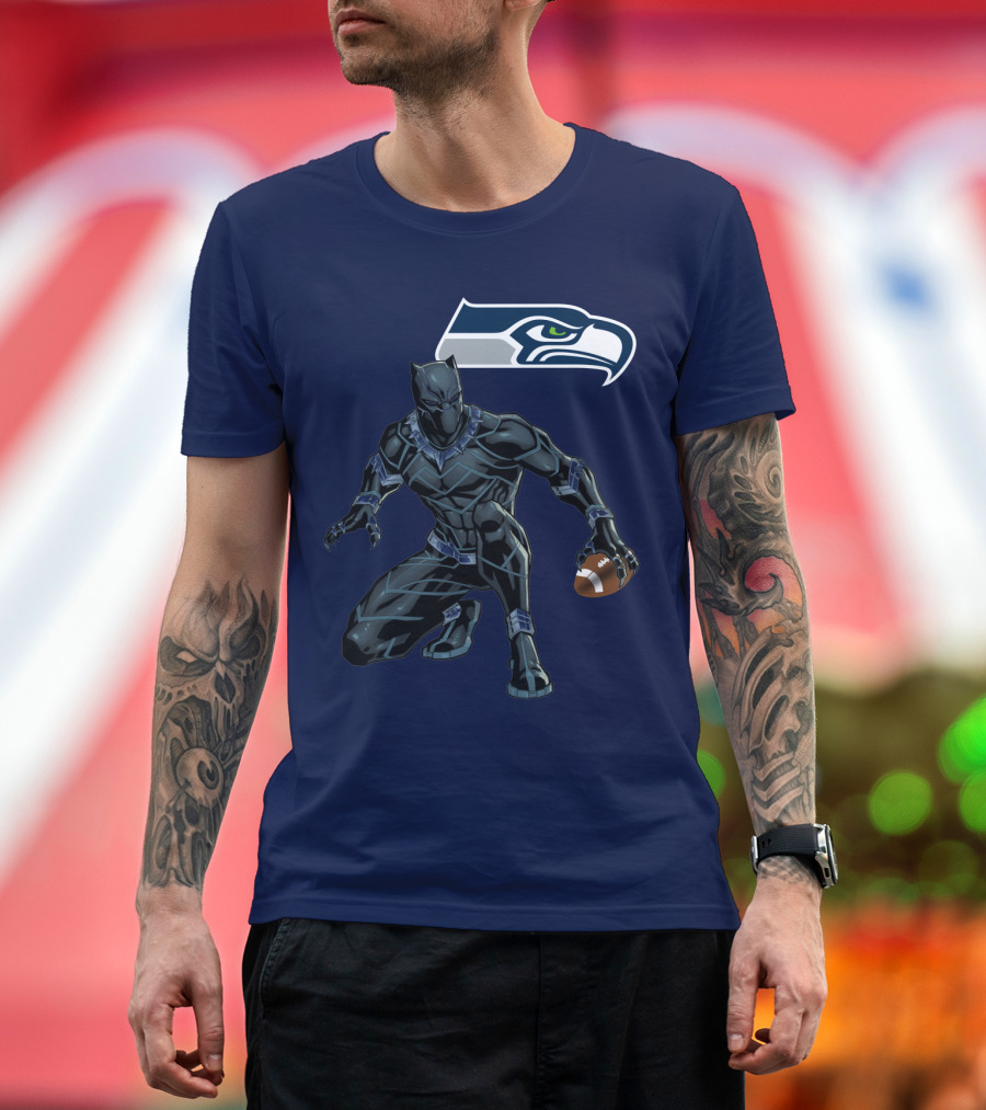 Seattle Seahawks Black Panther Football Character T-Shirt