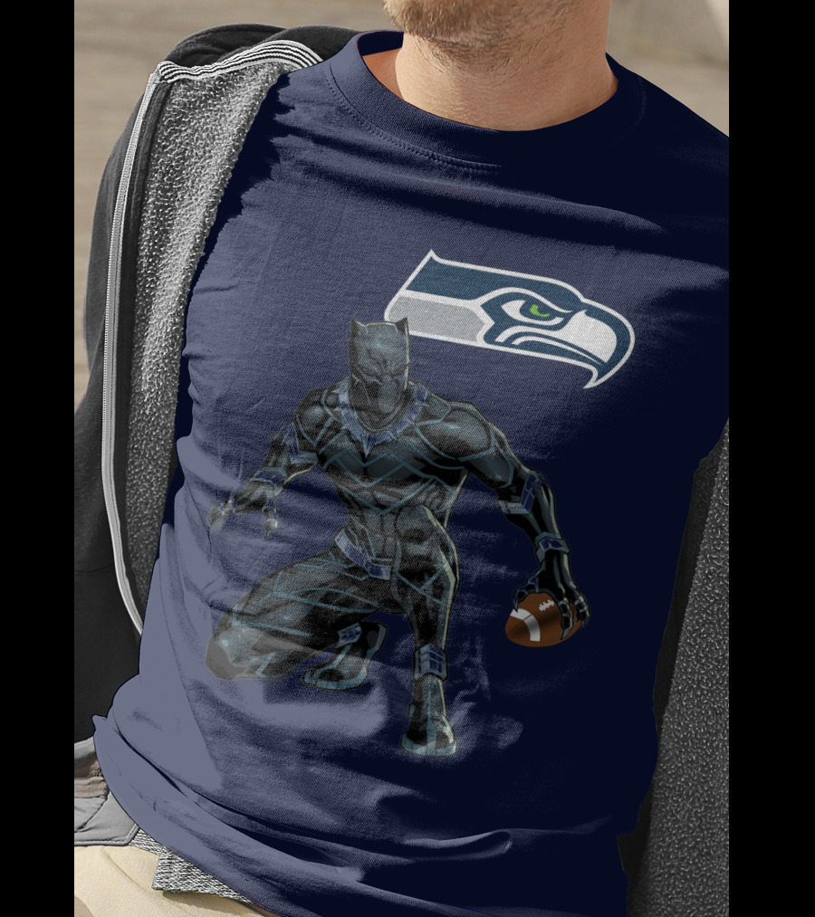 Seattle Seahawks Black Panther Football Character T-Shirt