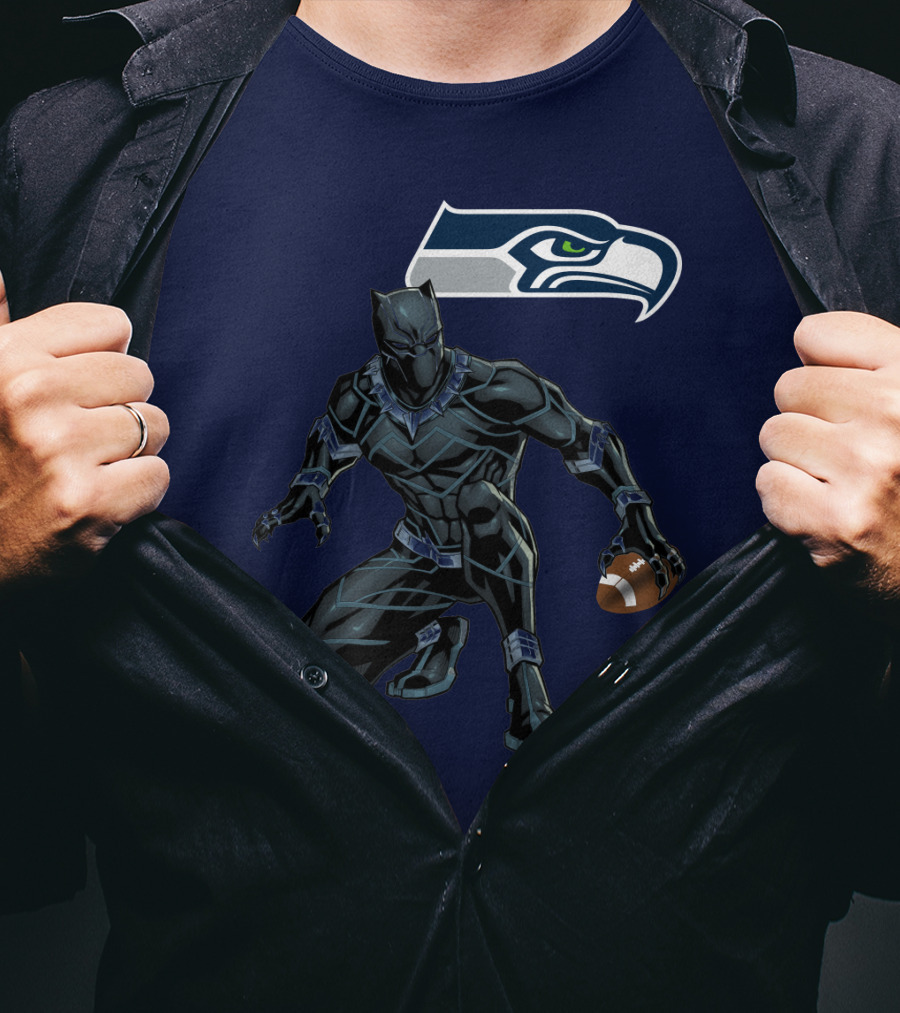 Seattle Seahawks Black Panther Football Character T-Shirt