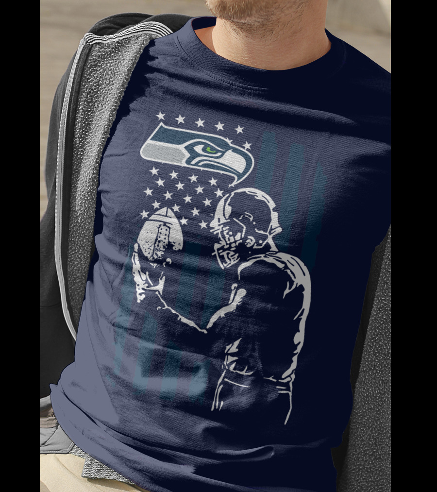 Seattle Seahawks Football Player Stars Stripes Helmet T-Shirt