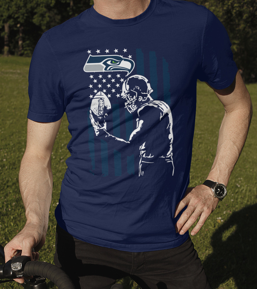 Seattle Seahawks Football Player Stars Stripes Helmet T-Shirt