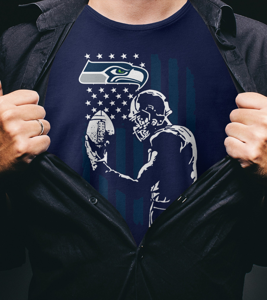 Seattle Seahawks Football Player Stars Stripes Helmet T-Shirt