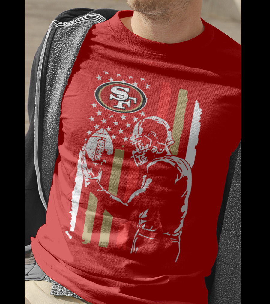 San Francisco 49ers Football Player With Logo And American Flag T-Shirt