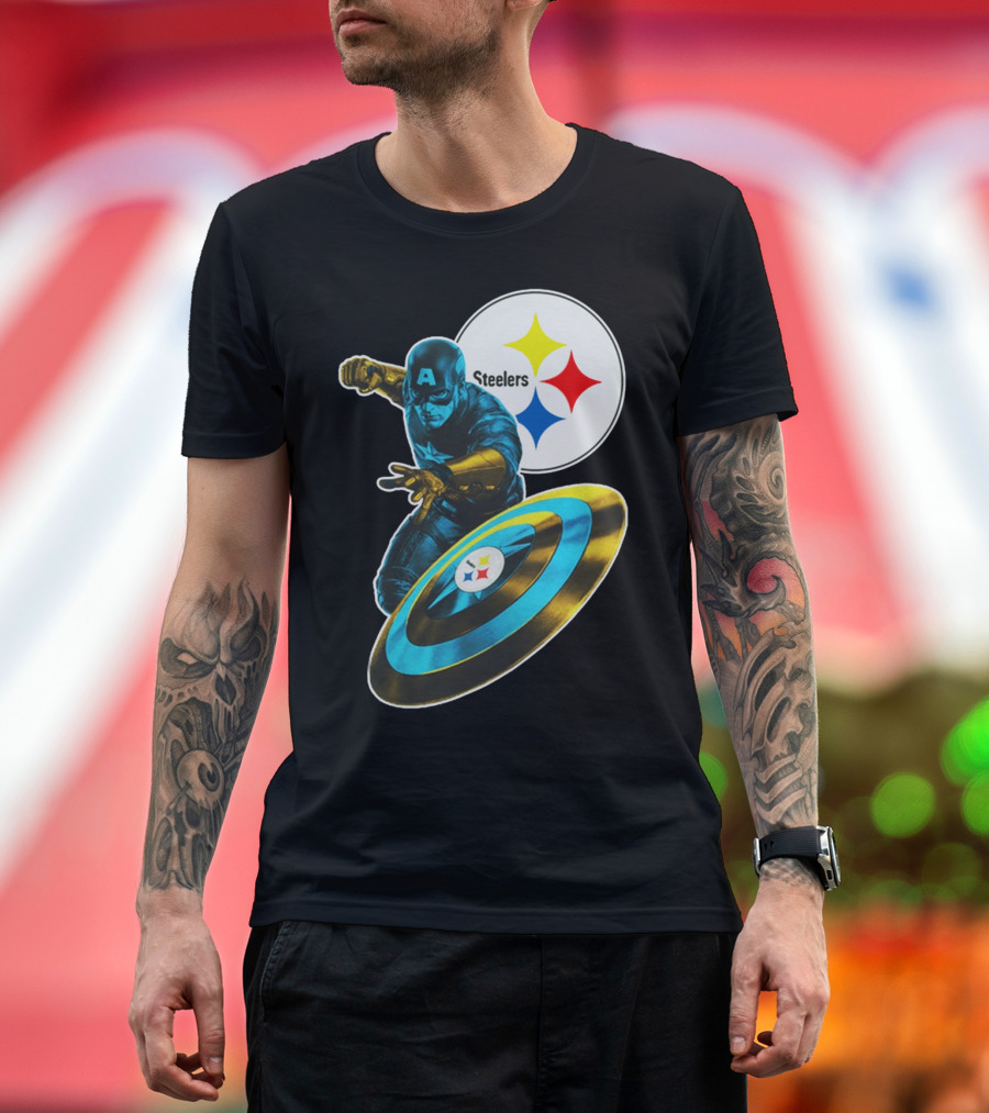 Pittsburgh Steelers Captain America Shield And Logo Crossover T-Shirt
