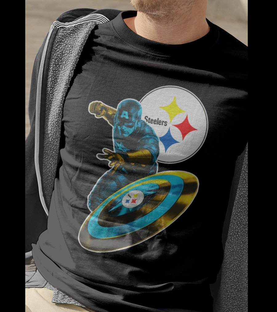 Pittsburgh Steelers Captain America Shield And Logo Crossover T-Shirt