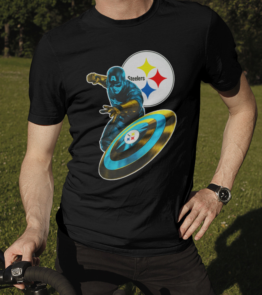 Pittsburgh Steelers Captain America Shield And Logo Crossover T-Shirt