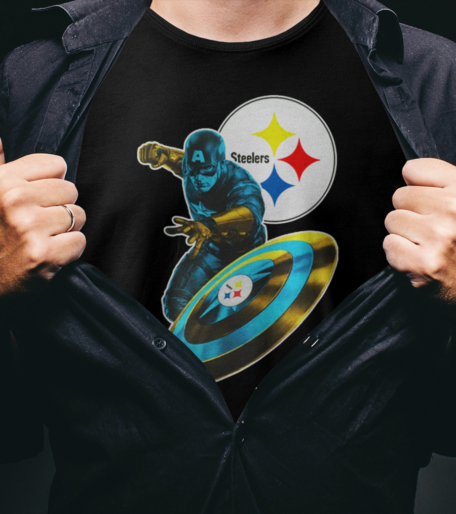 Pittsburgh Steelers Captain America Shield And Logo Crossover T-Shirt
