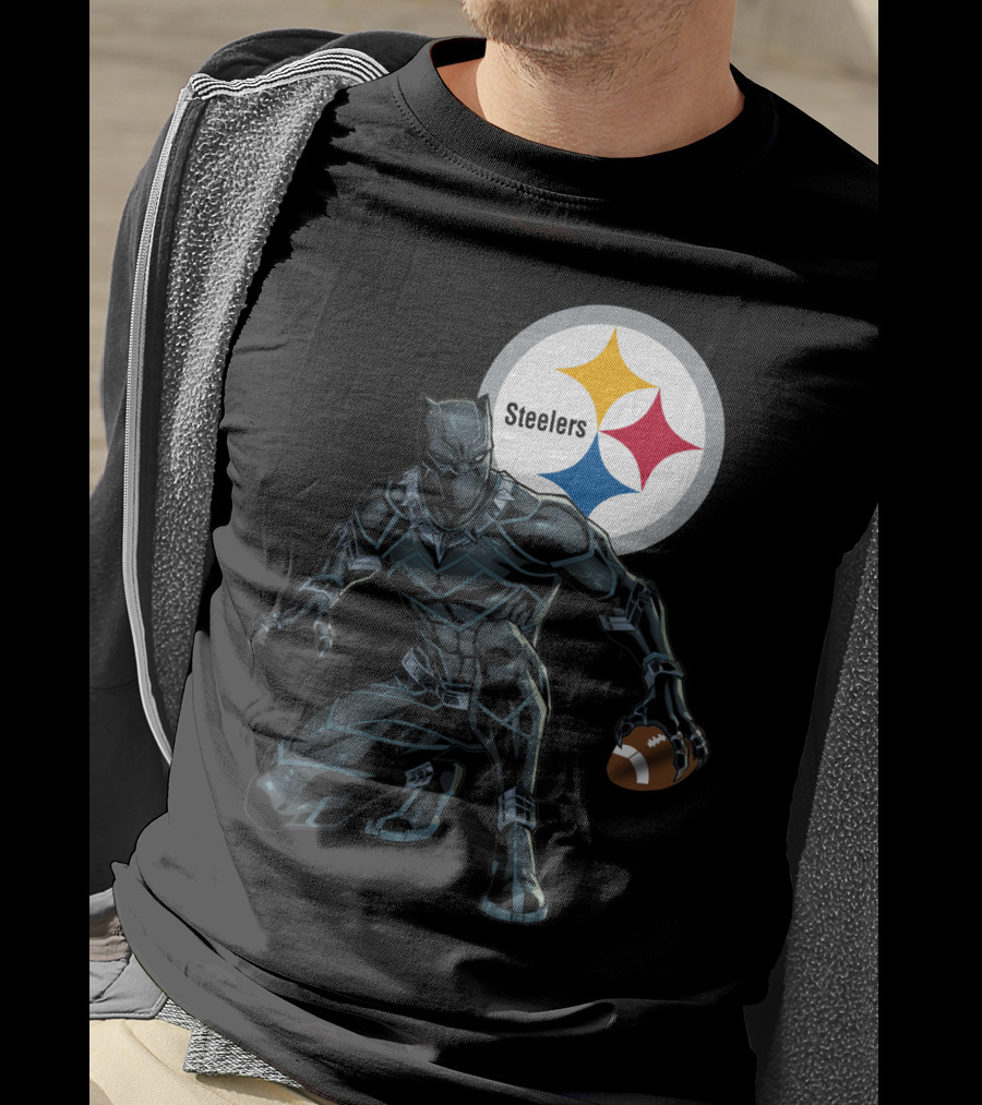 Pittsburgh Steelers Black Panther Football Crossover T-Shirt
