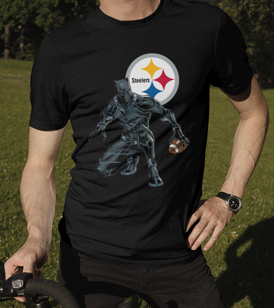 Pittsburgh Steelers Black Panther Football Crossover T-Shirt