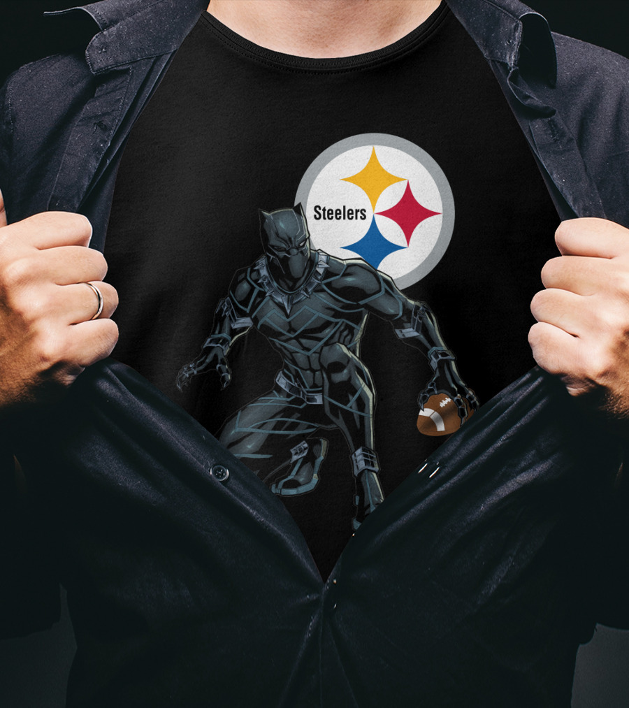 Pittsburgh Steelers Black Panther Football Crossover T-Shirt