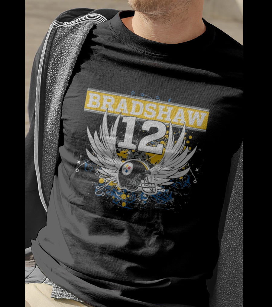 Bradshaw 12 Pittsburgh Steelers Helmet With Wings T-Shirt