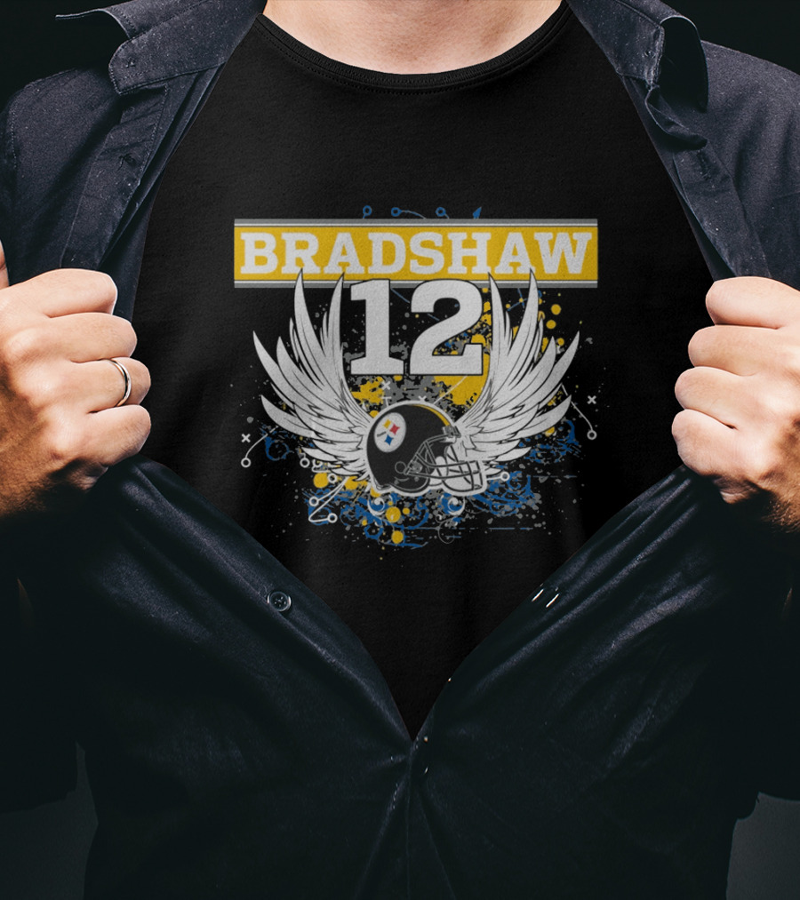 Bradshaw 12 Pittsburgh Steelers Helmet With Wings T-Shirt