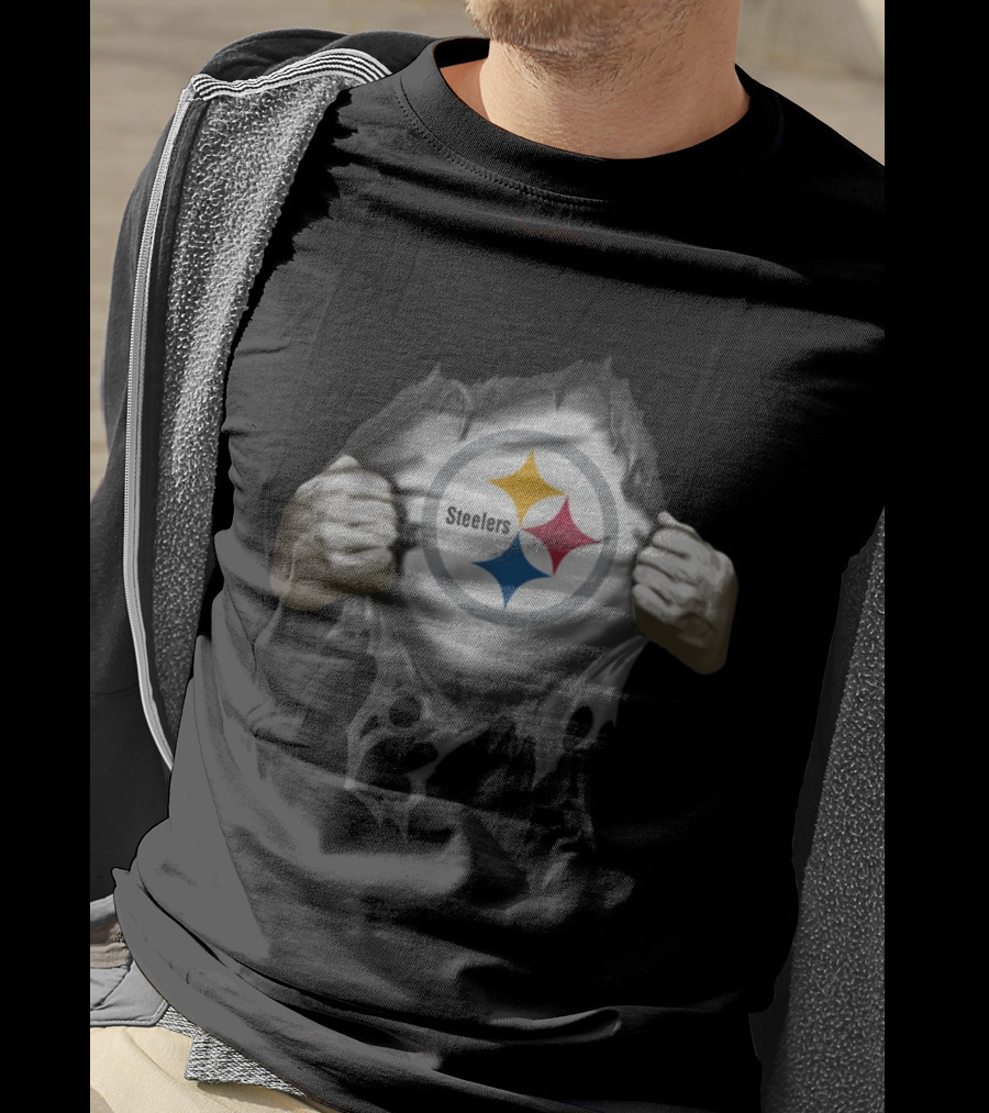 Steelers Logo Breaking Through Fabric T-Shirt