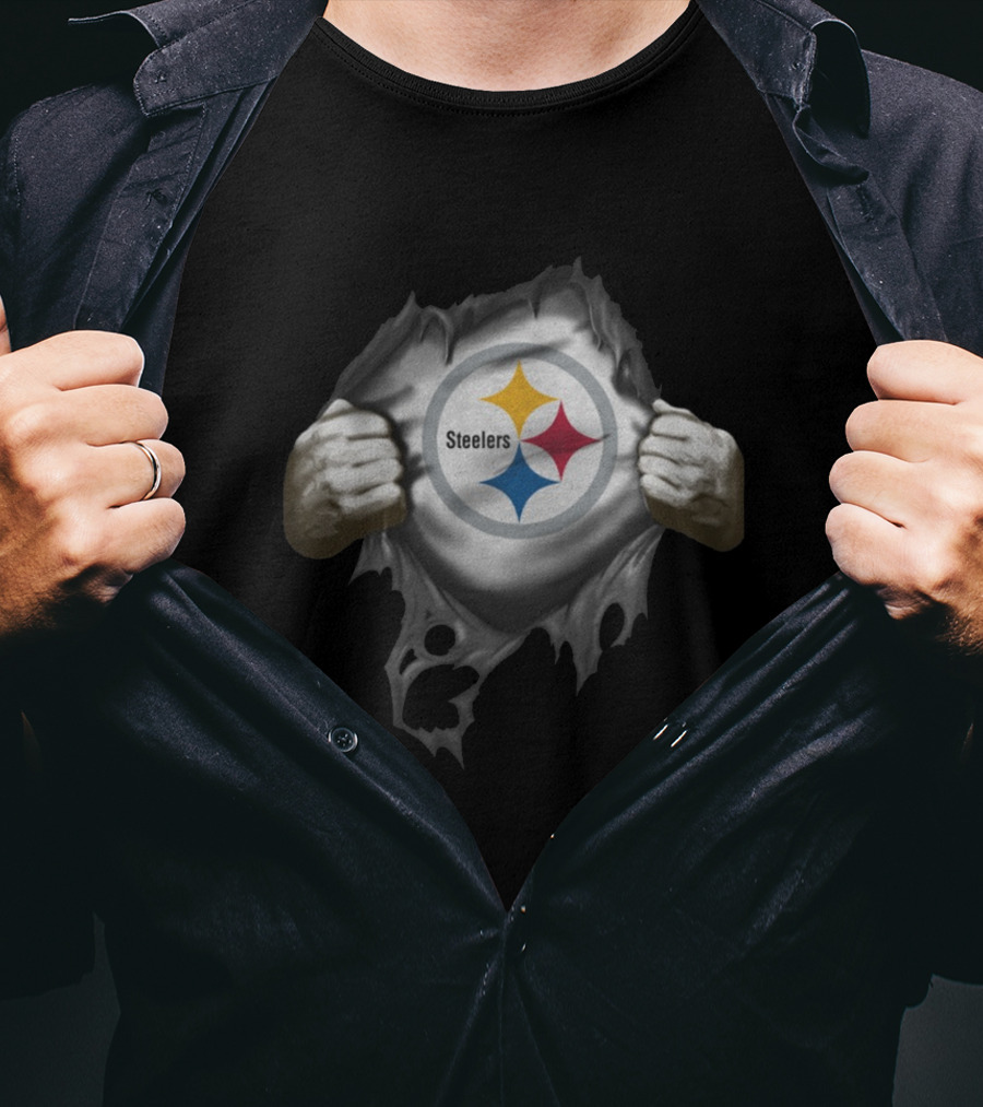 Steelers Logo Breaking Through Fabric T-Shirt