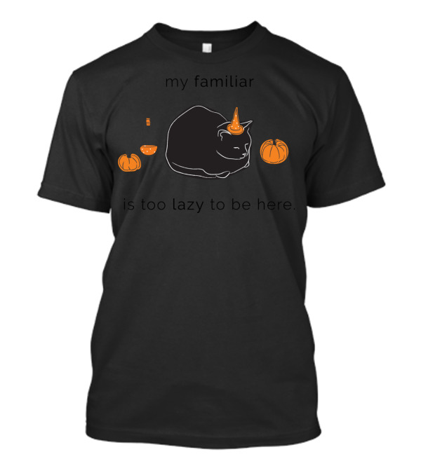 Lazy Familiar Cat With Witch Hat And Pumpkins T-Shirt