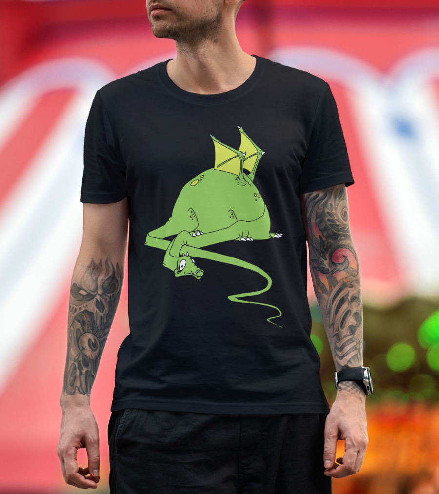 Relaxed Green Lazy Dragon with Yellow Wings T-Shirt