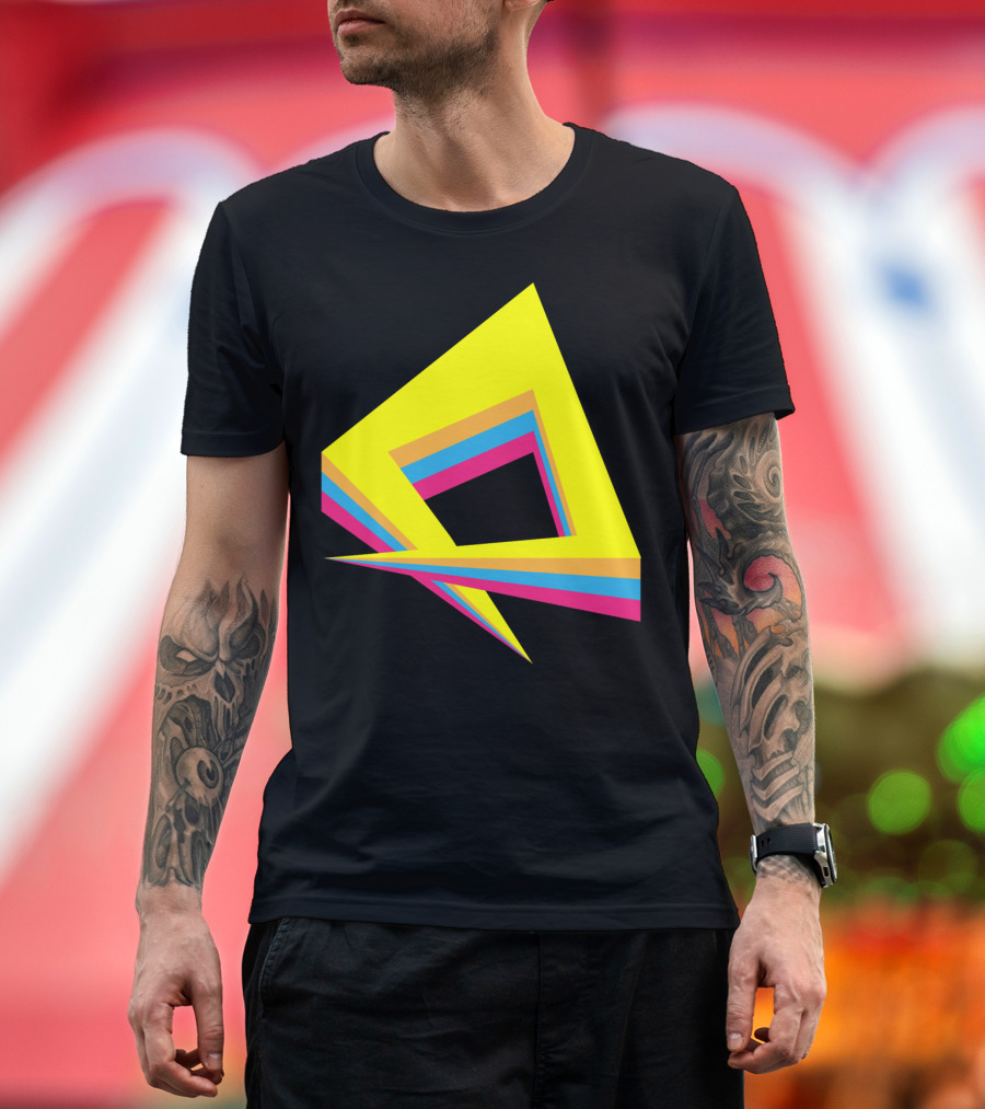Vivid Geometric Triangle with Yellow Blue Pink Layers T-Shirt