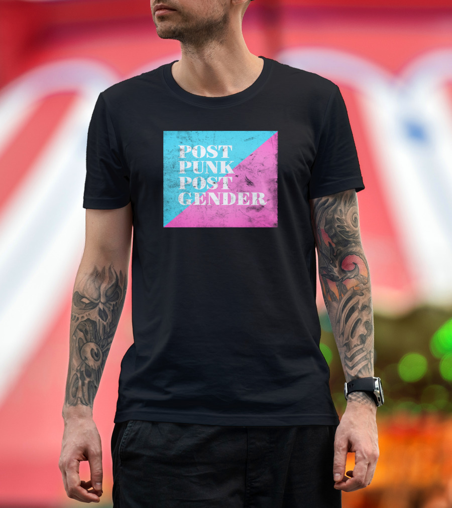 Post Punk Post Gender Distressed Blue and Pink Diagonal Block T-Shirt
