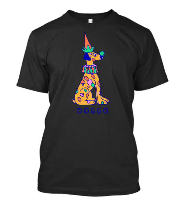Doggo In Color Vibrant Patterned Canine With Clown Hat And Ruff T-Shirt
