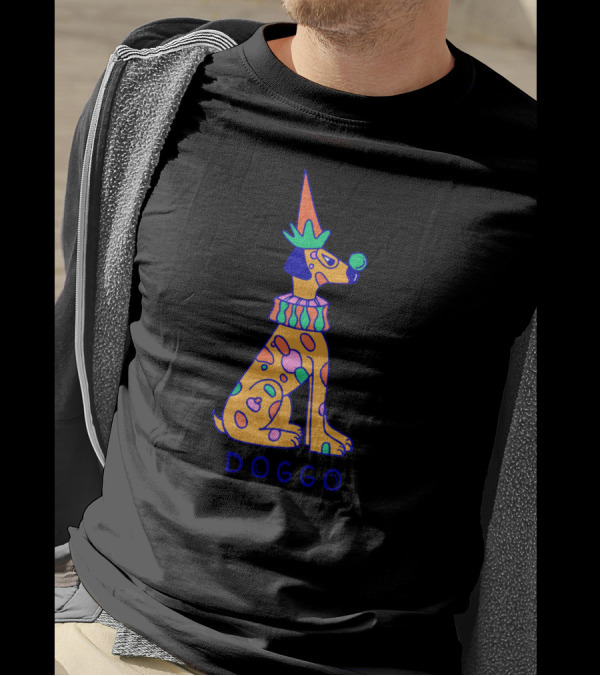 Doggo In Color Vibrant Patterned Canine With Clown Hat And Ruff T-Shirt