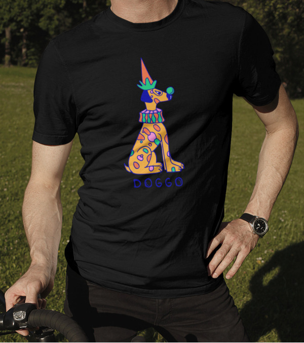 Doggo In Color Vibrant Patterned Canine With Clown Hat And Ruff T-Shirt