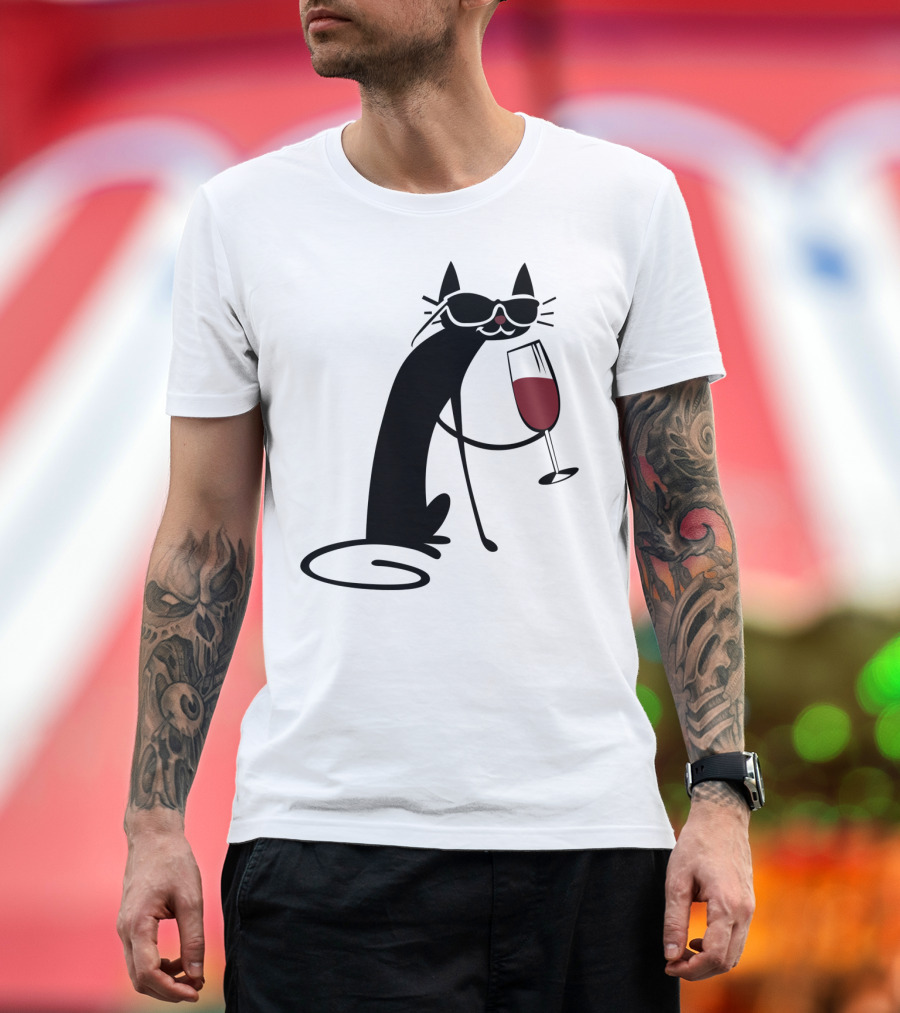 Cool Cat Relaxing with Wine Glass in Paw T-Shirt