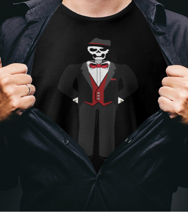 Skeleton In Suit With Bow Tie And Hat T-Shirt