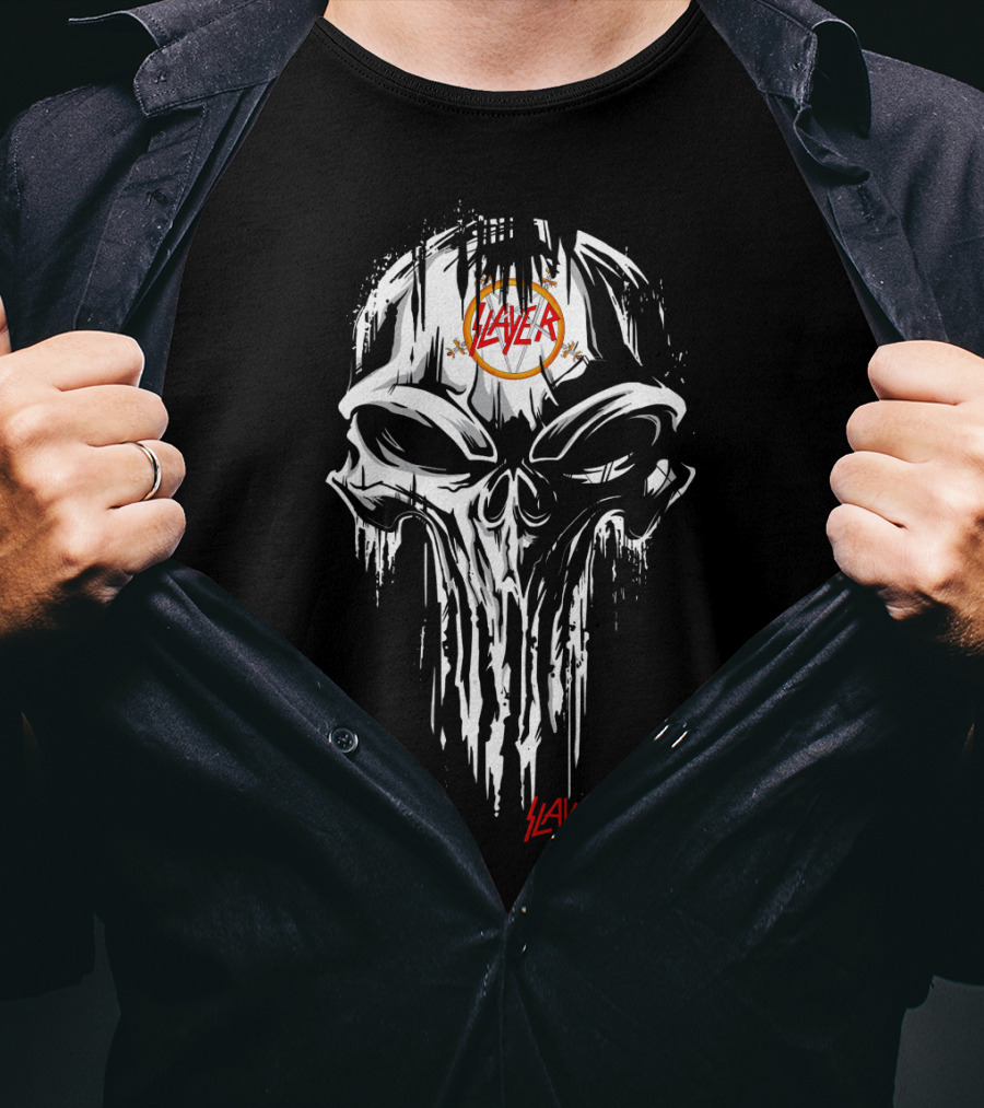 SLAYER Skull Dripping Logo With Inverted Pentagram T-Shirt