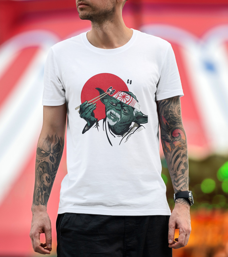 Master Yoda With Chopsticks Karate Kid Miyagi Headband Red Circle T-Shirt