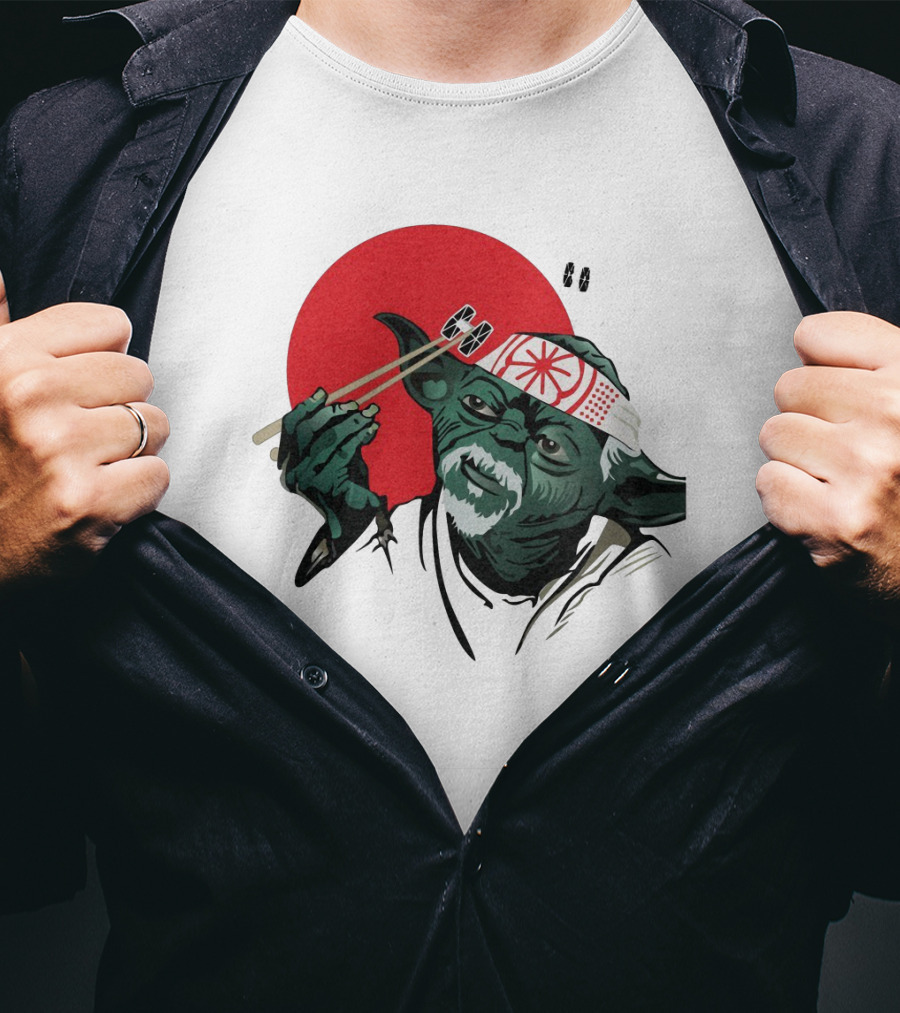 Master Yoda With Chopsticks Karate Kid Miyagi Headband Red Circle T-Shirt