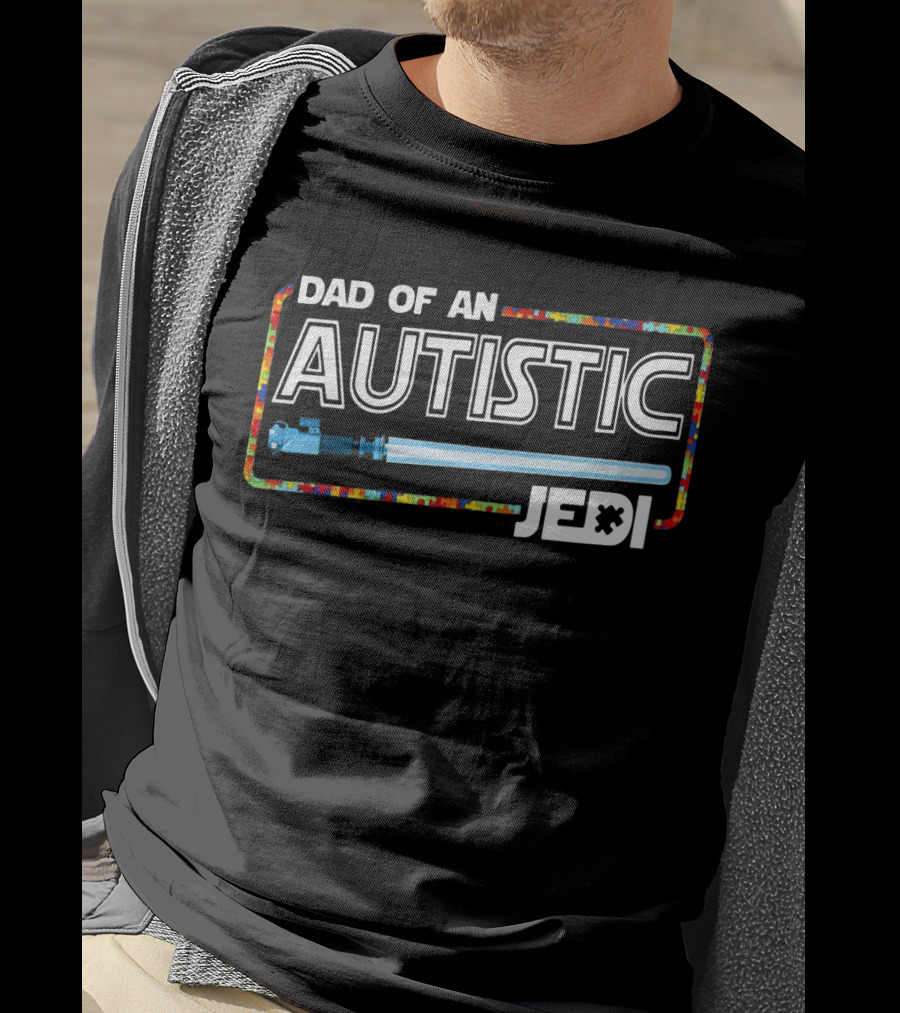 Dad Of An Autistic Jedi Lightsaber Puzzle Piece T-Shirt