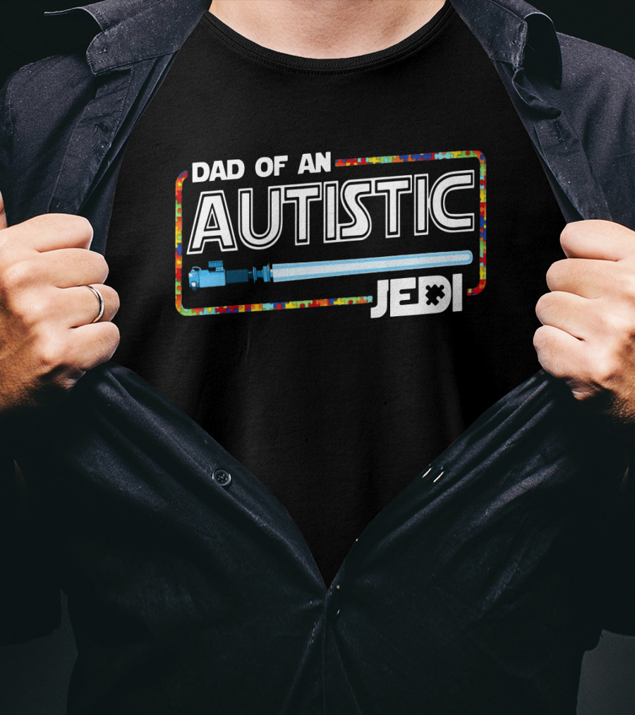 Dad Of An Autistic Jedi Lightsaber Puzzle Piece T-Shirt