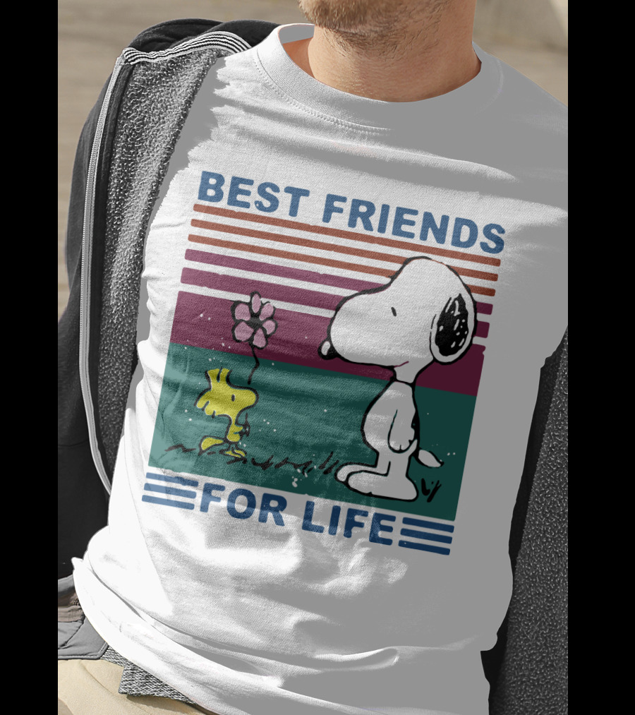 Best Friends For Life Snoopy Woodstock Vintage Retro Stripes T-Shirt