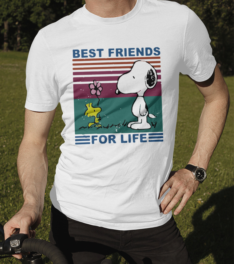Best Friends For Life Snoopy Woodstock Vintage Retro Stripes T-Shirt