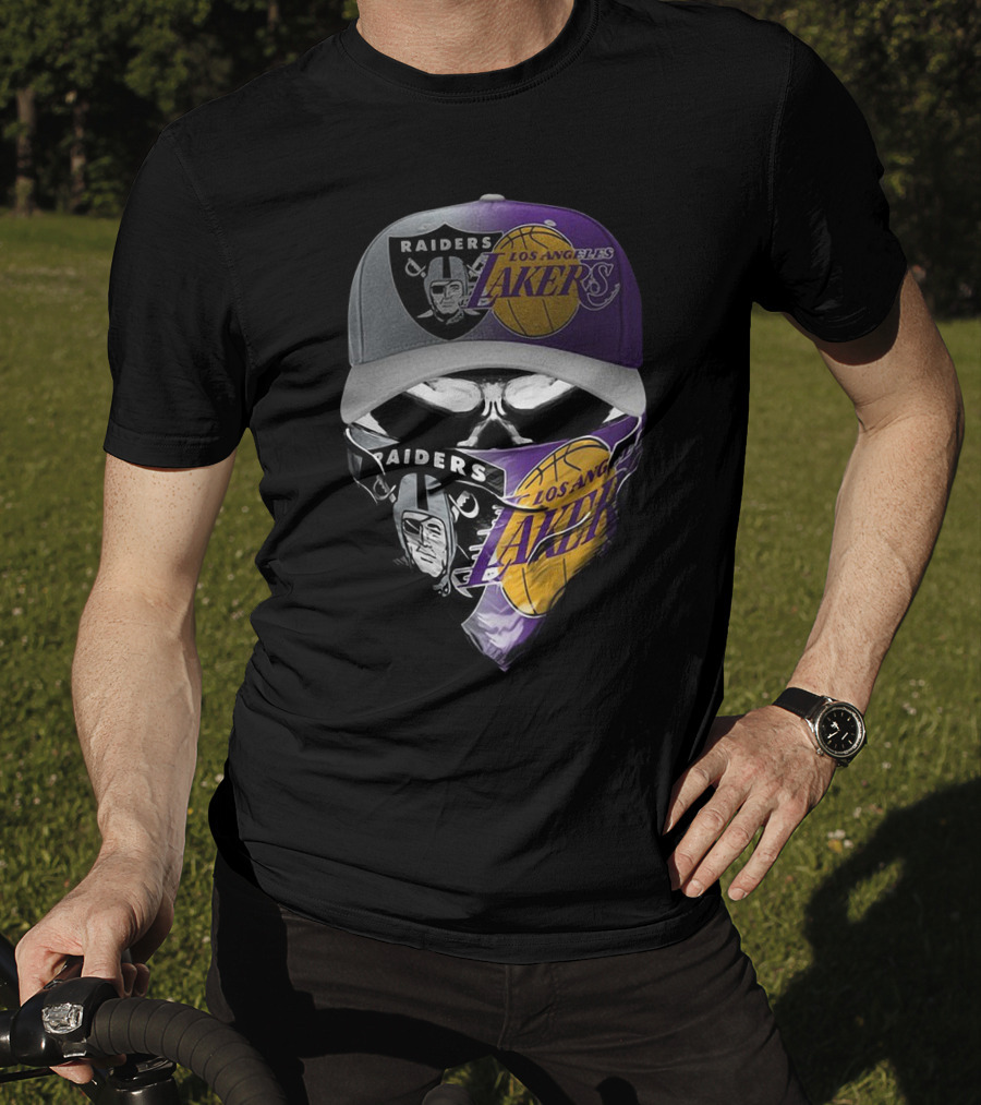 Skull Raiders Los Angeles Lakers Cap And Bandana Combo T-Shirt