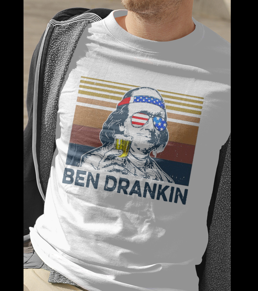 Ben Drankin Vintage Patriotic Sunglasses And Beer T-Shirt