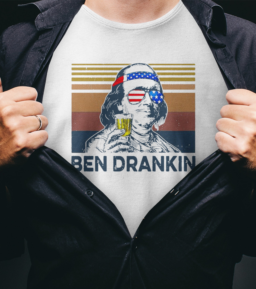Ben Drankin Vintage Patriotic Sunglasses And Beer T-Shirt