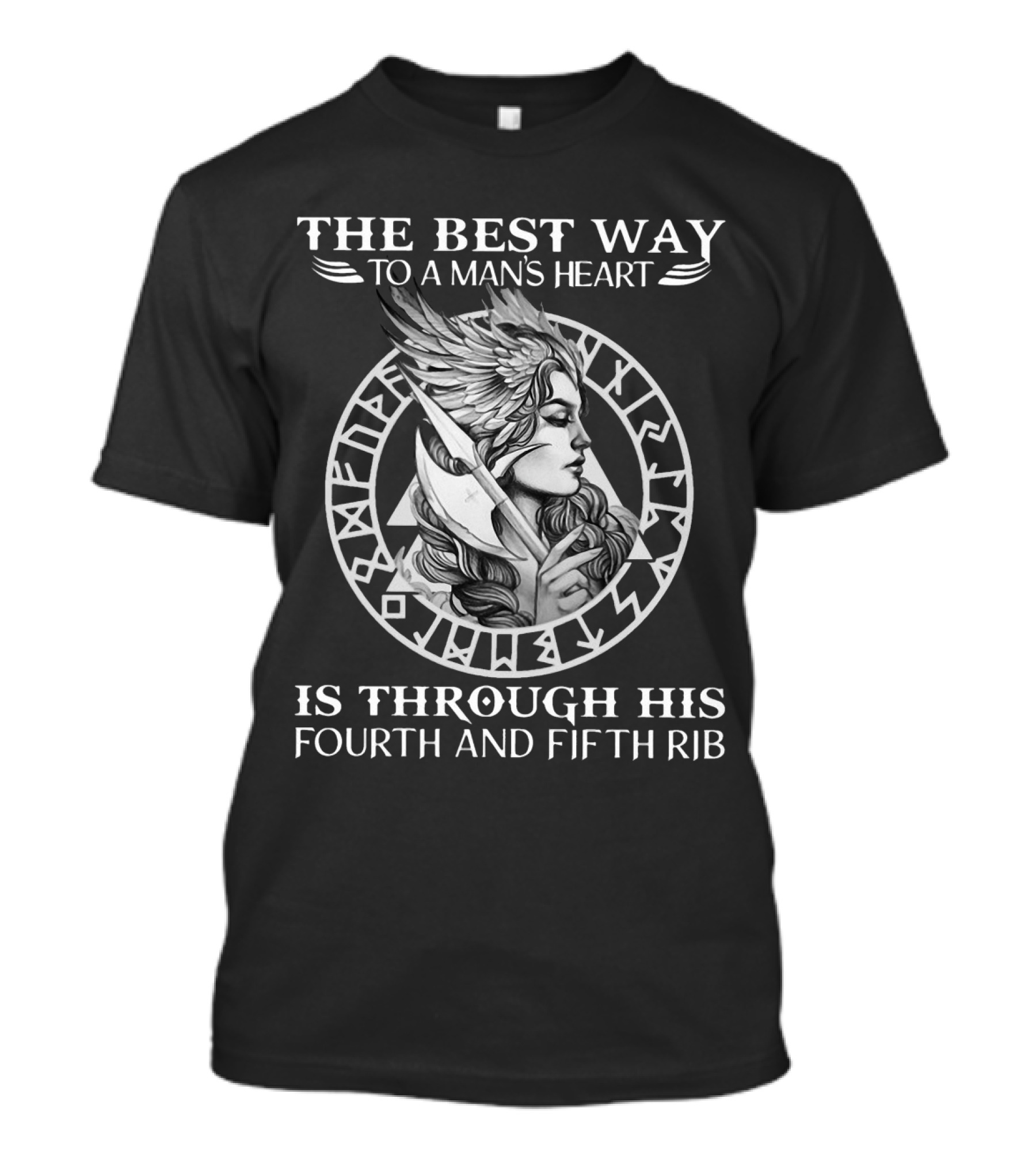 Viking Valkyrie Warrior With Wings And Knife In Circle With Runes T-Shirt