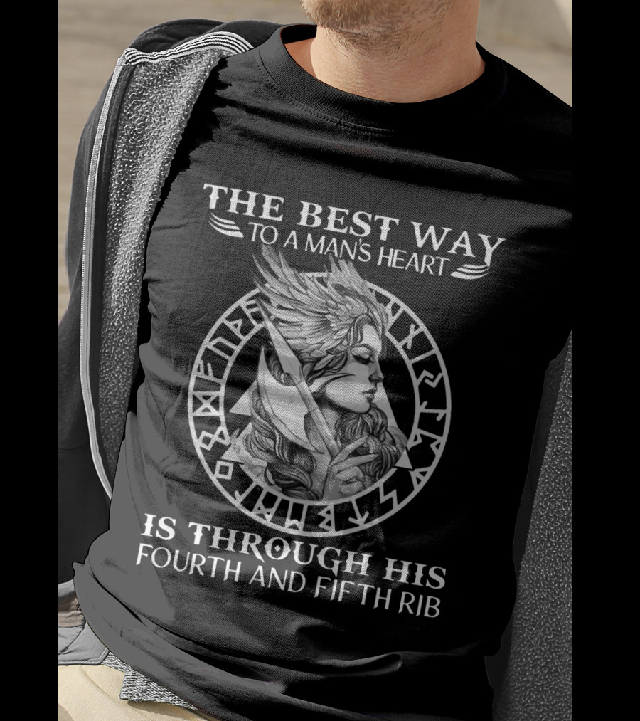 Viking Valkyrie Warrior With Wings And Knife In Circle With Runes T-Shirt