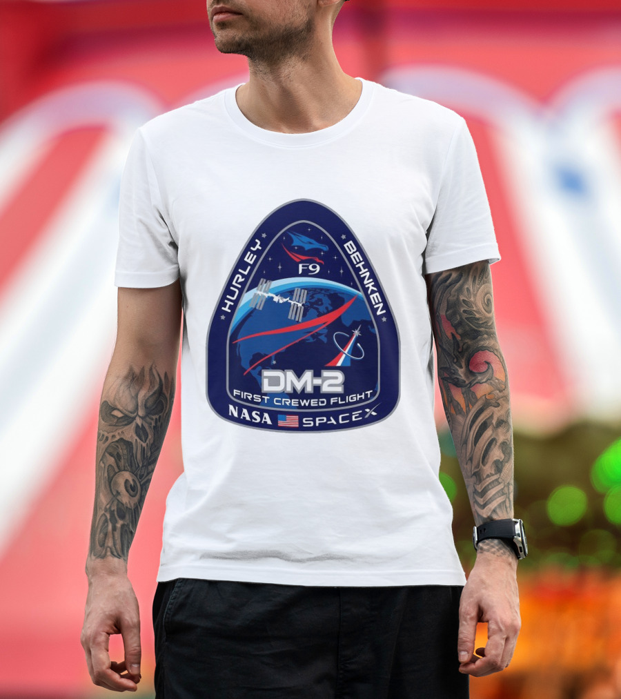 Nasa Spacex DM-2 Hurley Behnken First Crewed Flight F9 Badge T-Shirt