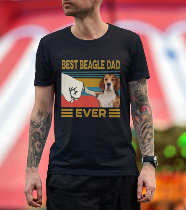 Premium T-Shirt: Best Beagle Dad Ever Retro Fist Bump with Beagle T-Shirt Best Beagle Dad Ever Retro Fist Bump with Beagle T-Shirt