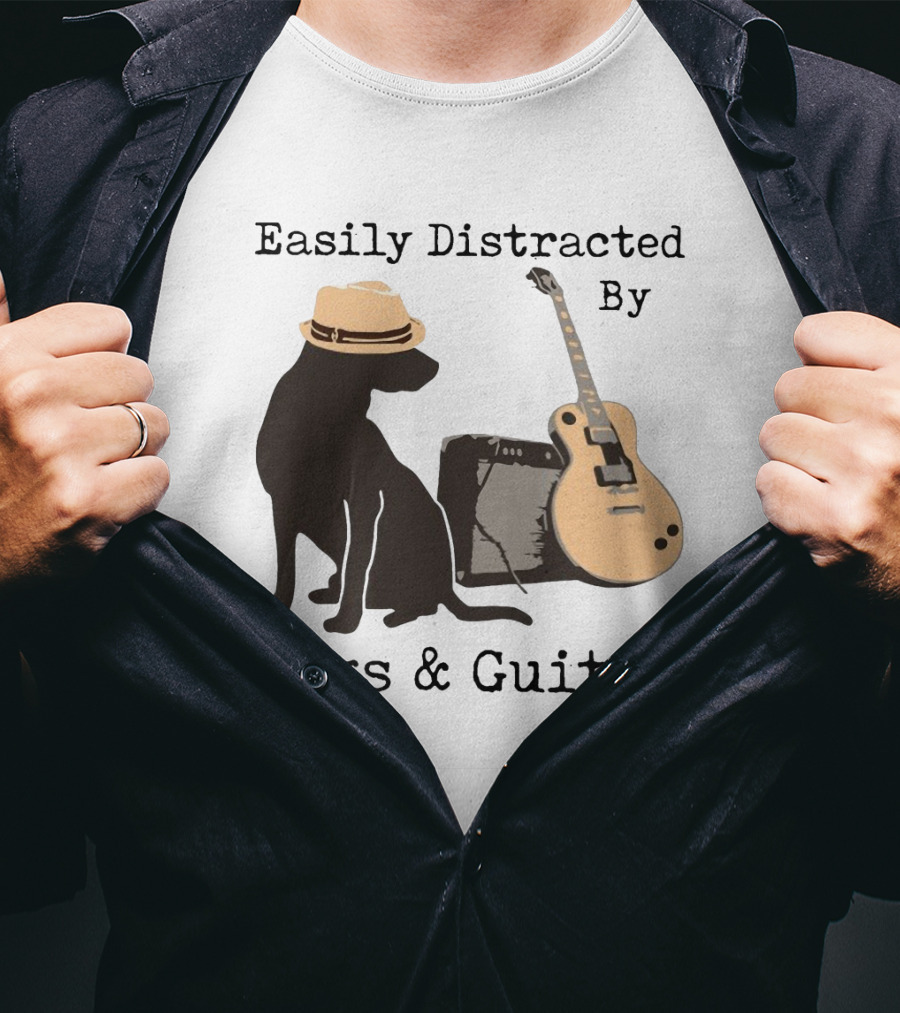 Easily Distracted By Dogs And Guitar Hat And Amplifier T-Shirt