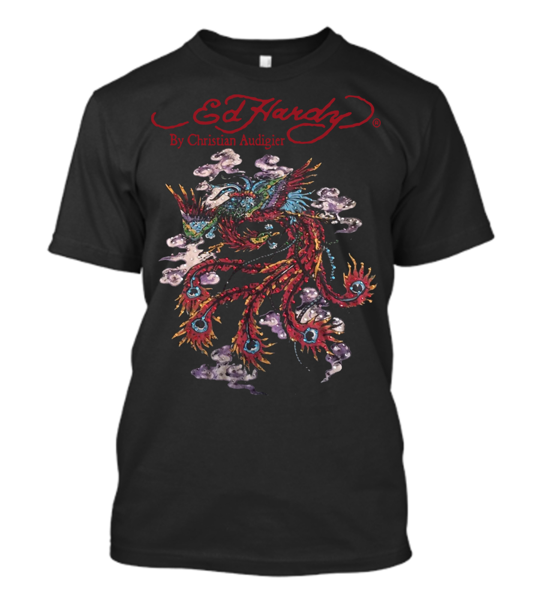 Ed Hardy By Christian Audigier Bling Rhinestone Dragon T-Shirt