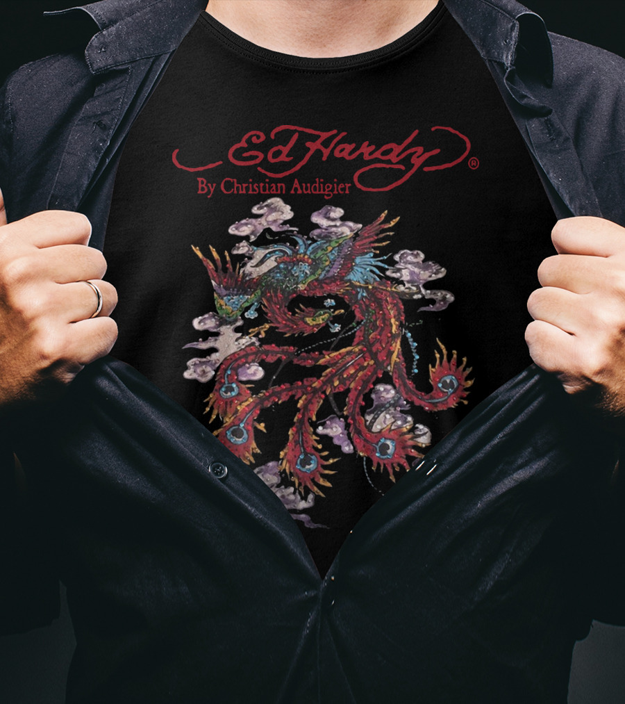 Ed Hardy By Christian Audigier Bling Rhinestone Dragon T-Shirt